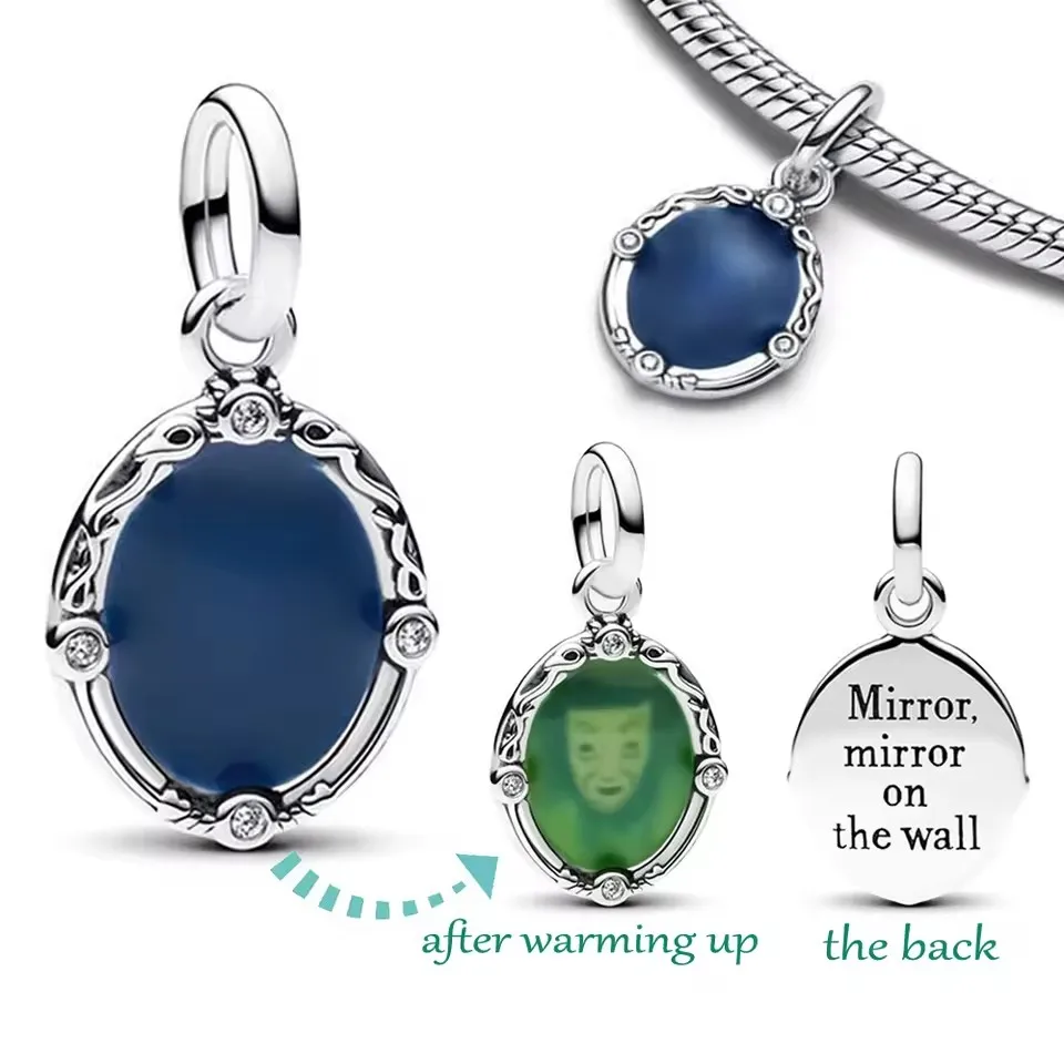 

Hot Sale Green Magic Mirror Dangle Charm Color Changing Enamel Bead Fit 925 Original Bracelet DIY Women Collectable Jewelry Gift