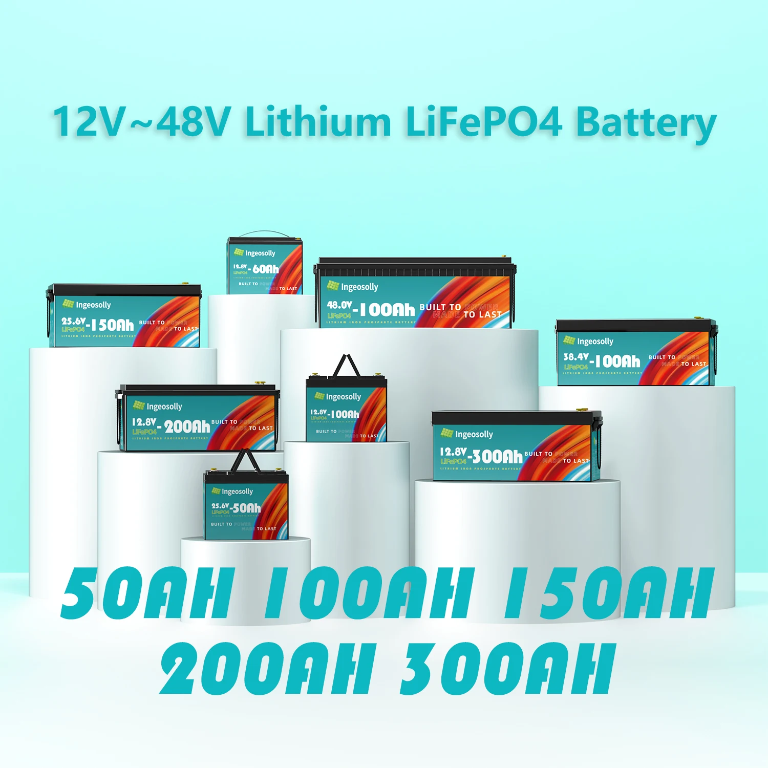 

12V 24V 36V 300AH 200Ah 150Ah 100Ah 50Ah LiFePO4 Battery Built-in BMS Lithium Iron Phosphate Cells Pack For Golf Cart Solar