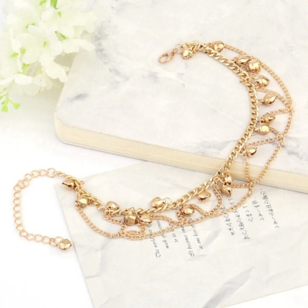 Lady High Heel Punk Style Personalized Chain Anklet Bohemian Wave Fringe Gold Plated Bell Anklet Adjustable Luxury