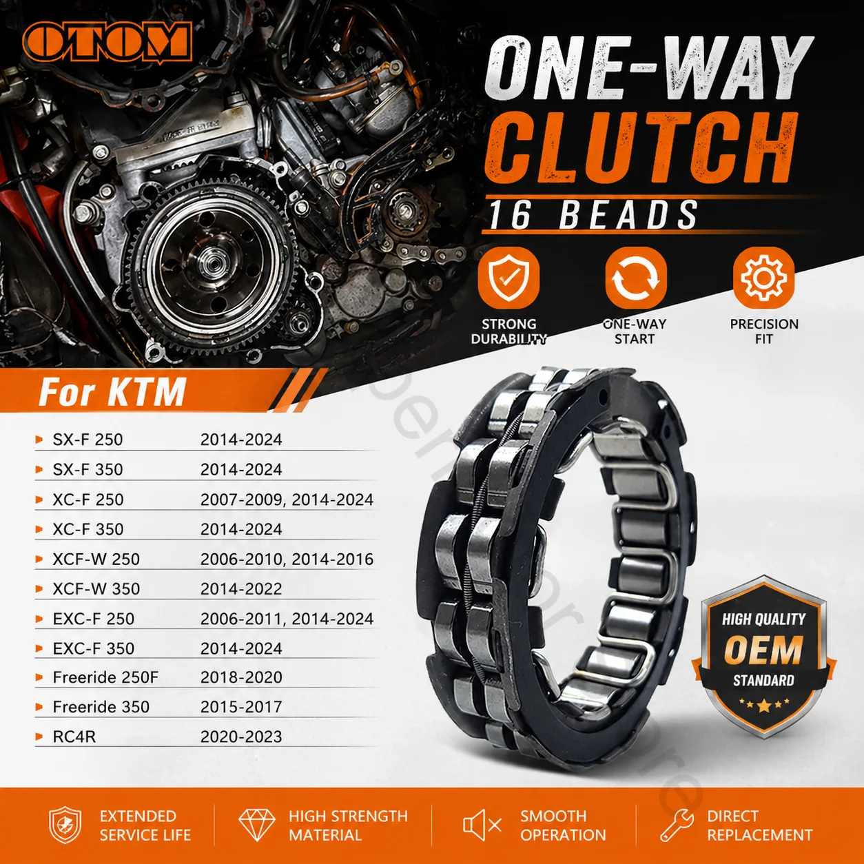 2006-2024 For KTM HUSQVARNA Motorcycle 16 Beads Starter One Way Clutch Bearing Overrunning Freewheel SXF XCF XCFW EXCF 250 350