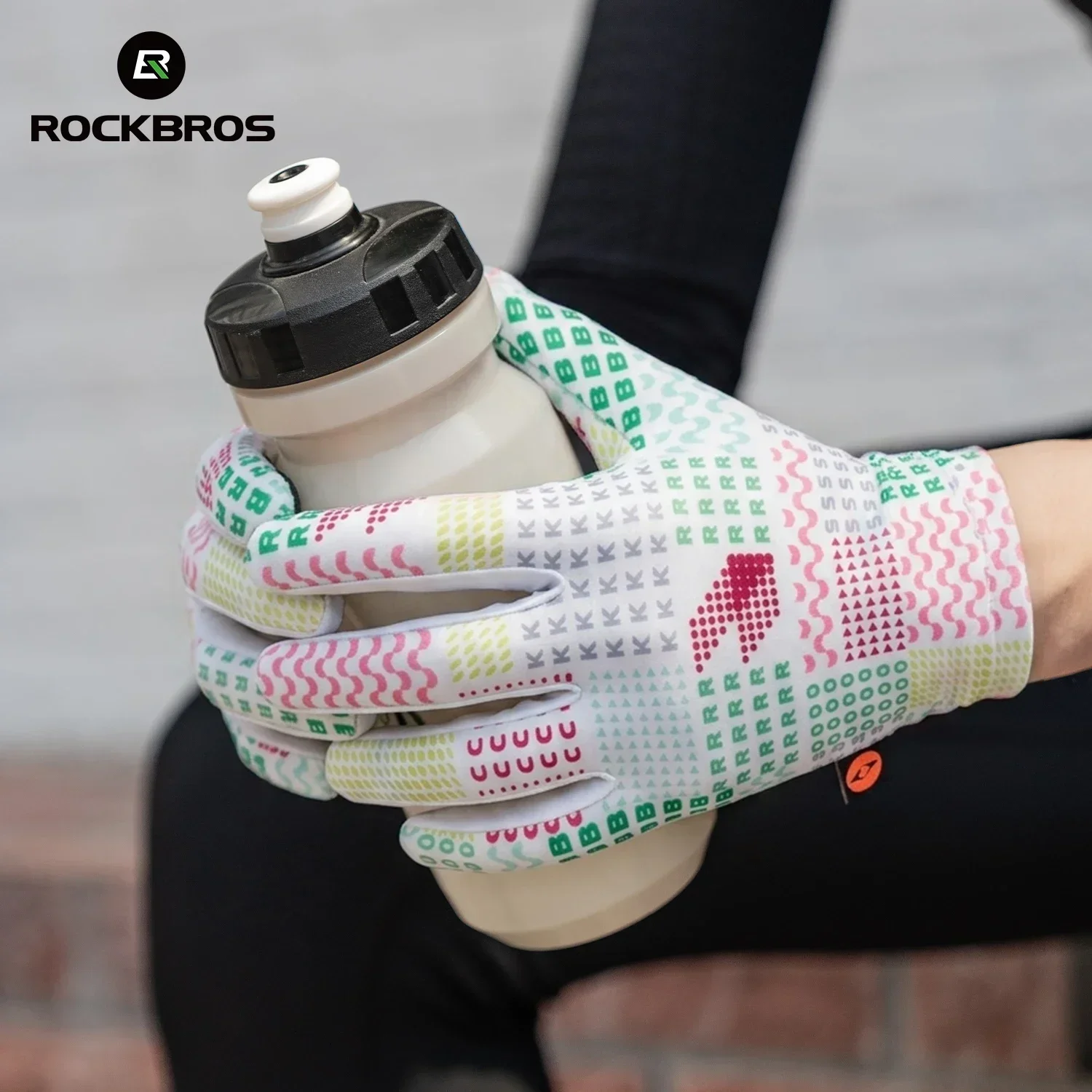 ROCKBROS Long Finger Bike Gloves Touchscreen Breathable Lightweight Gloves with Thickened Palm Pad Shock-Absorbing Bike Gloves