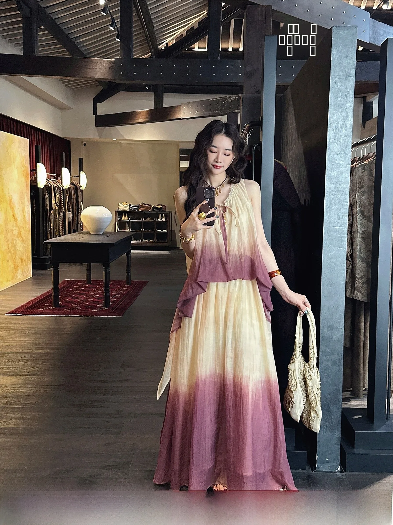 

Sanji Bla Flower New Chinese Sle adient Dyeing Dr Long Ne Hanging Long Skirt Trendy Spring Summer Autumn Wo...