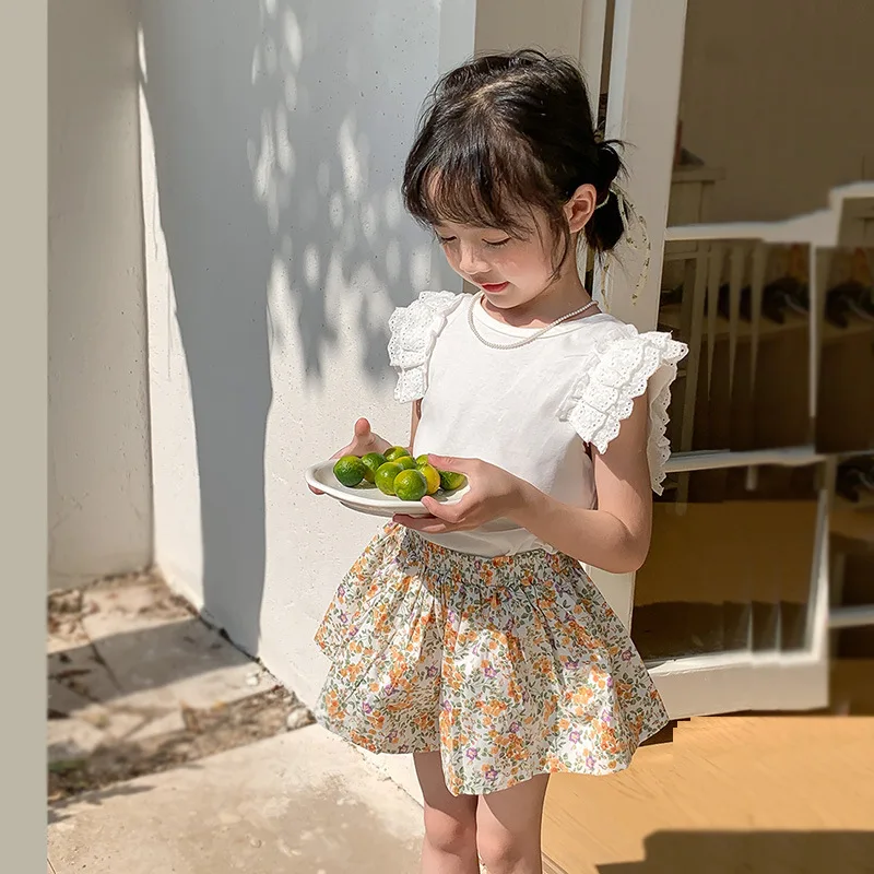 Korean version of small children floral culottes i lotus lace pants floral cake culottes Bohemian shorts