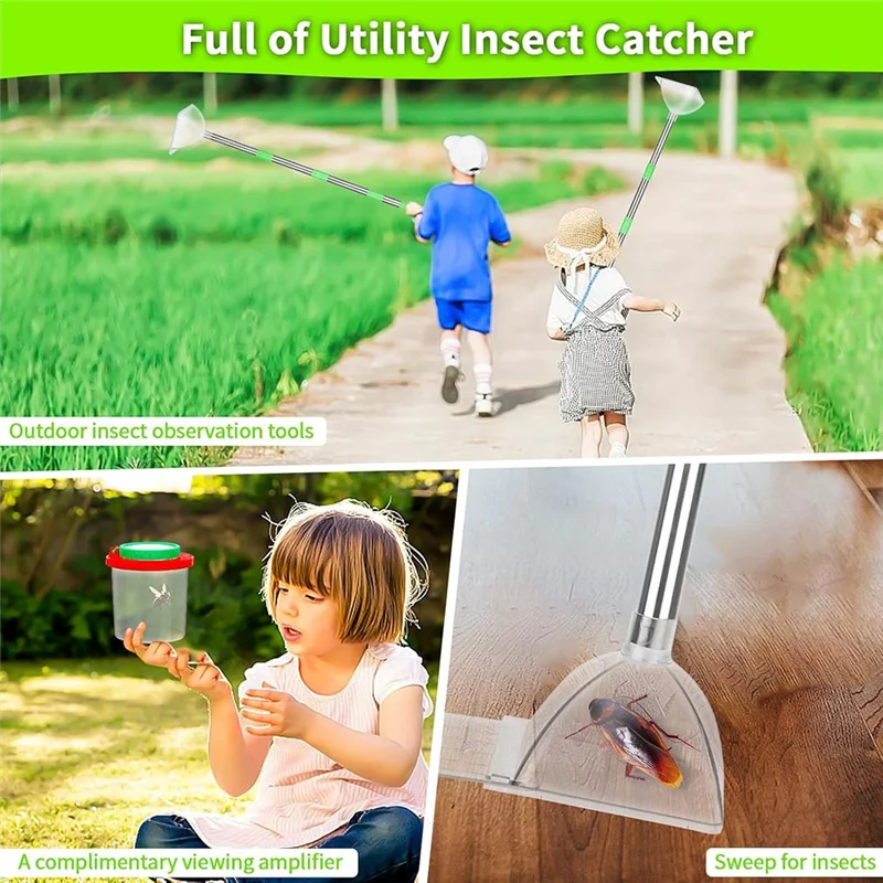 ABJO-Spider and Insect Catcher - ماكينة صيد العنكبوت ذات المقبض الطويل مقاس 32 بوصة قابلة للتعديل والإصدار، ماكينة صيد الحشرات بدون تلامس