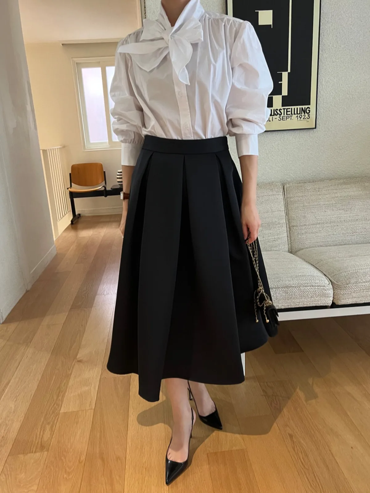 Ele Knot Long Sve irt Donna Inizio autunno Nuovo Sle Colore puro Top Design Sensation Faionable Cotton 00%