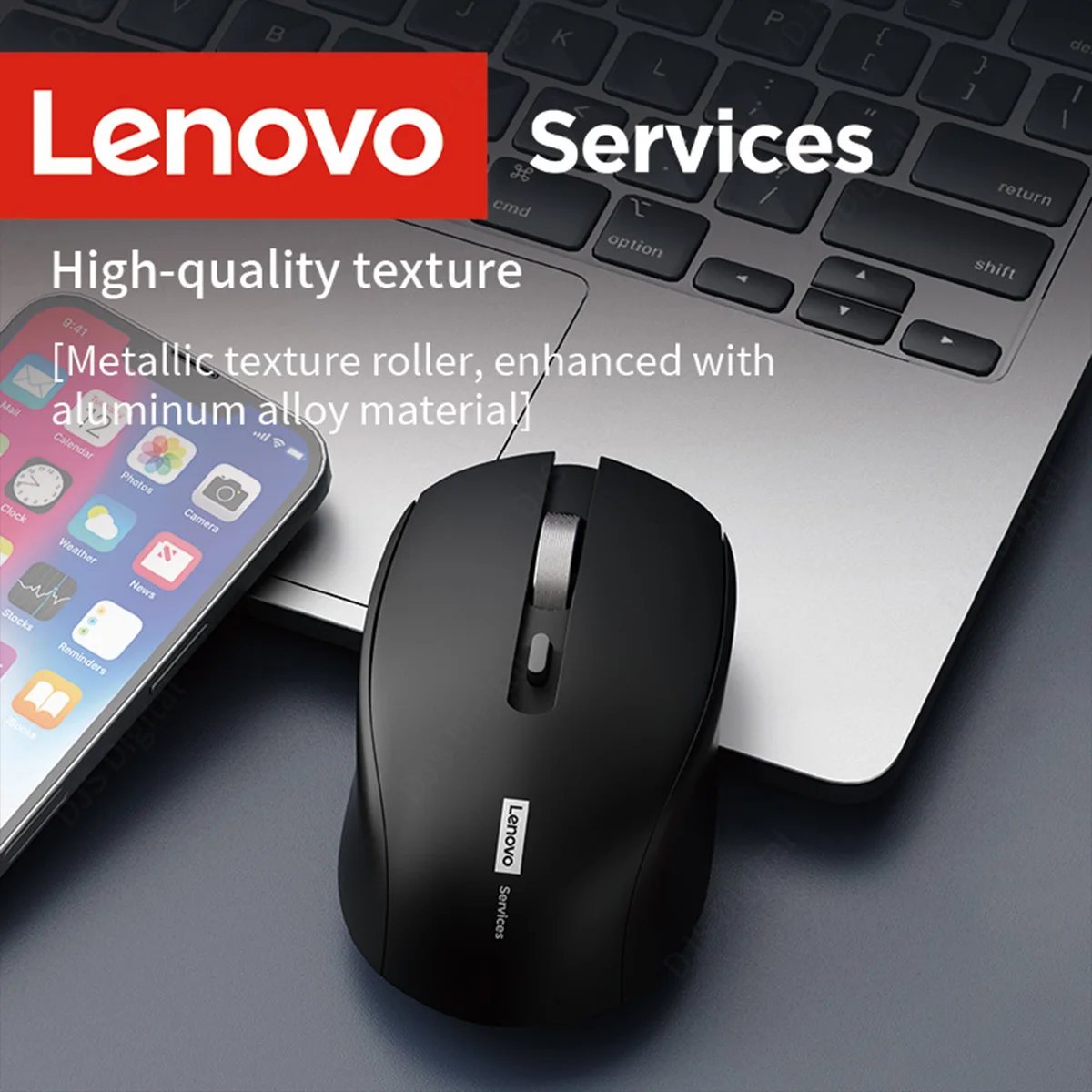 Mouse Sem Fio Lenovo N220 2.4GHz Modo Único, Mouse Silencioso Ambidestro com DPI Ajustável, Mouse Portátil para Notebook