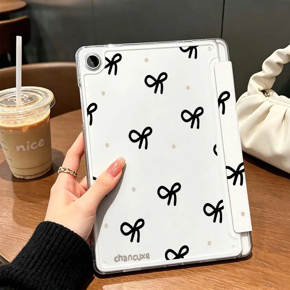 Cartoon Bow Case For Samsung Galaxy Tab A9 A8 A11 S6 S7 S8 S9 S10 FE Plus Lite Transparent Y-Shaped Folding Tablet