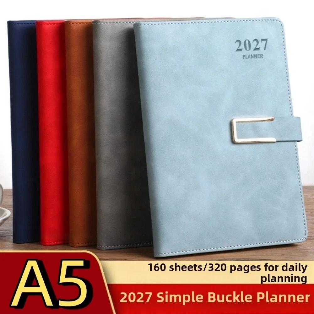 English 2027 Schedule Planner Notepad Wear-resistant Efficiency To-do List Notebook Thick Paper Leather Cover