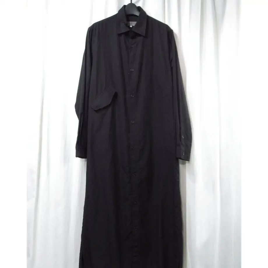 TOP-YAMAMOTO ® Japanese dark style black long-sleeved shirt dress, neutral casual commuting style