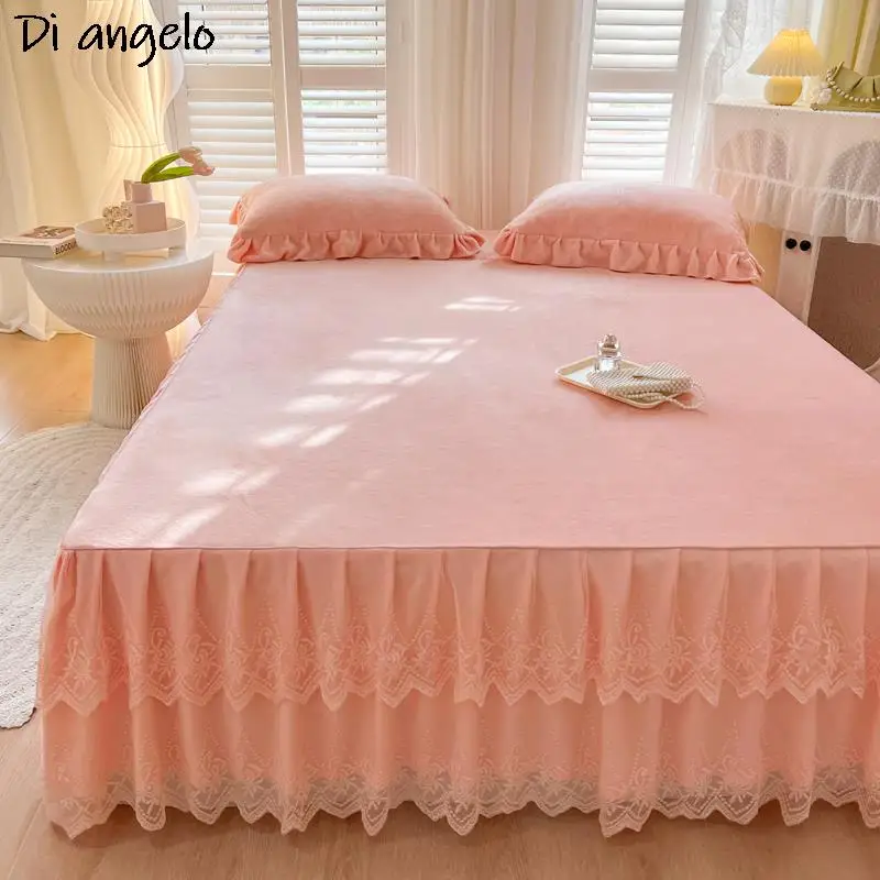 European Lace Crystal Velvet Bed Skirt, Bedspread, Elegant, Classic Fashion, Soft, Daily, Home Textile, Popular, Pillowcase, #S