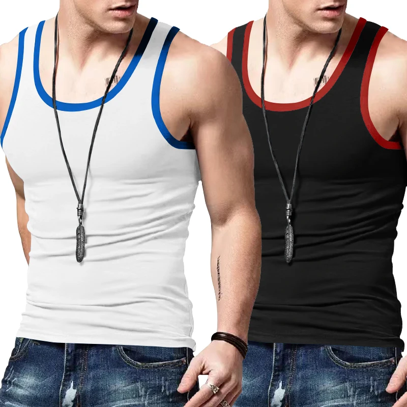 Men Summer Tight Elastic Tank Top Casual Color Matching Racerback Sleeveless Men's Quick Drying Top Vest