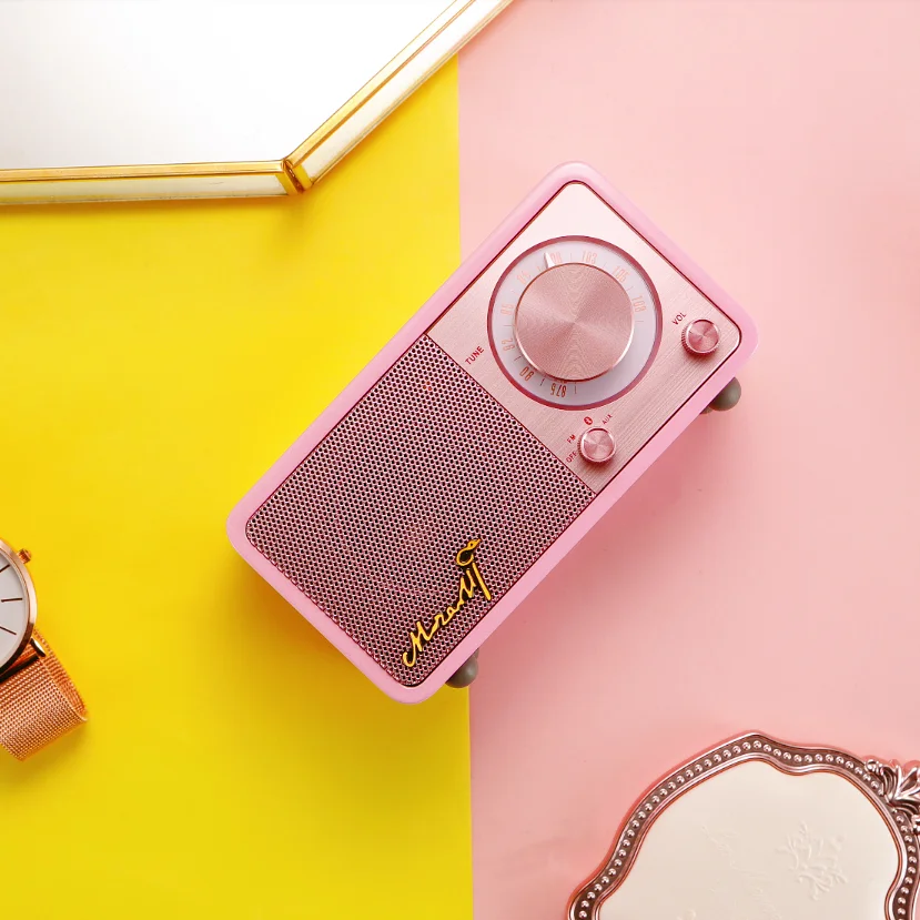 SANGEAN Mozart Pink Bluetooth Wireless Speaker Retro FM Radio Portable Stereo Subwoofer Speaker