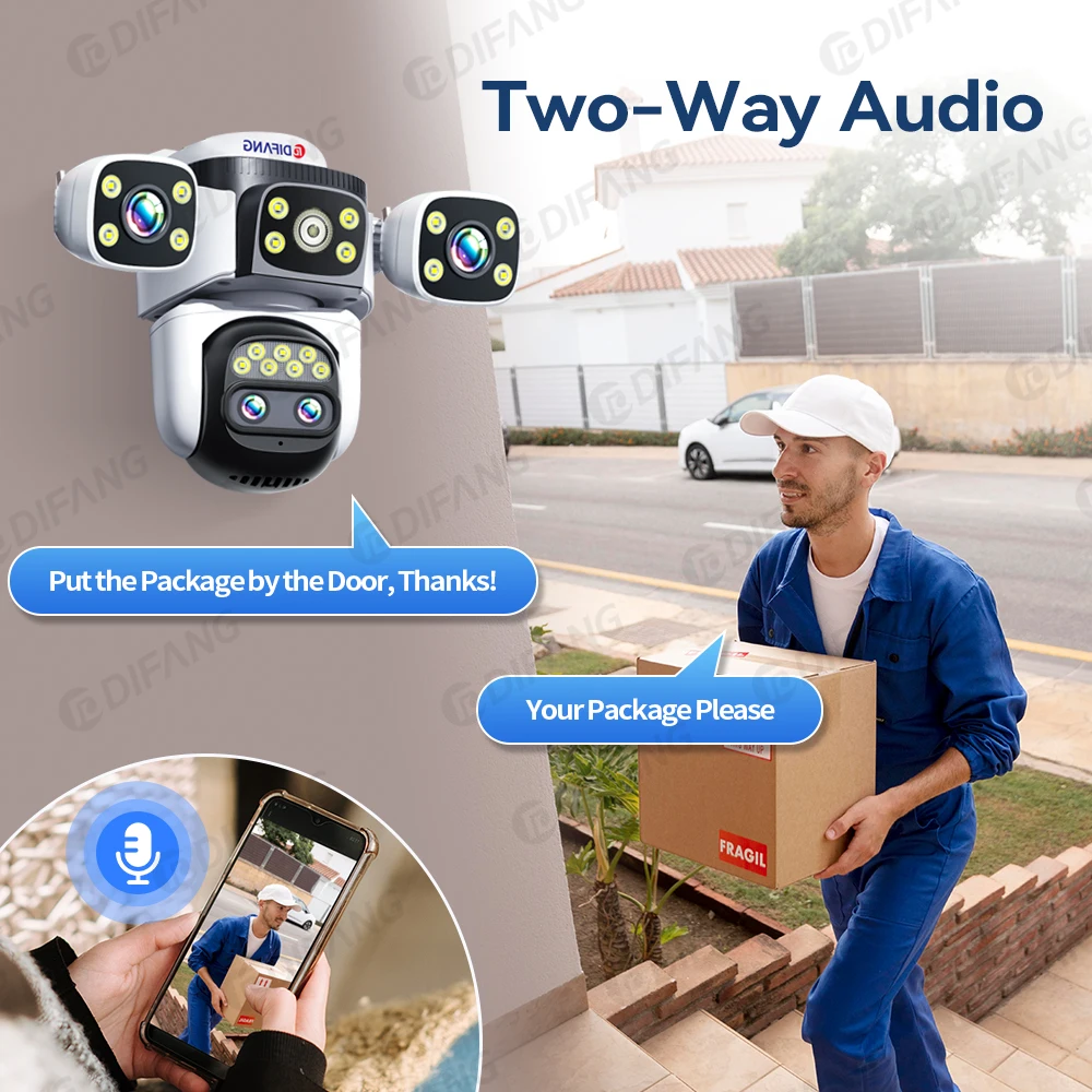 10K Outdoor 10X Optics Zoom WiFi6 Camera 20MP Four Screen Four Lens PTZ Automatic Tracking 6K Dual Lens Waterproof Security CCTV