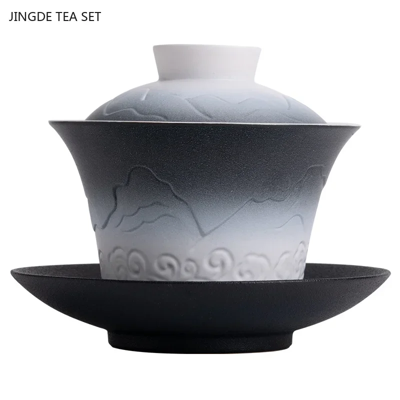 

1PCS 110ml ceramic color gradient gaiwan Exquisite home tea infuser Portable beauty teacup traditional tea accessories