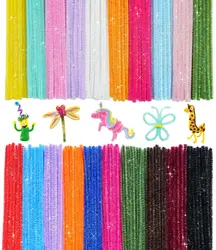 300PCS Pipe Cleaners, Glitter Chenille Stem Pipe Cleaner+4Pcs Glue Stick, Chenille Stem Pipe Cleaners, Creative Craft Decoration