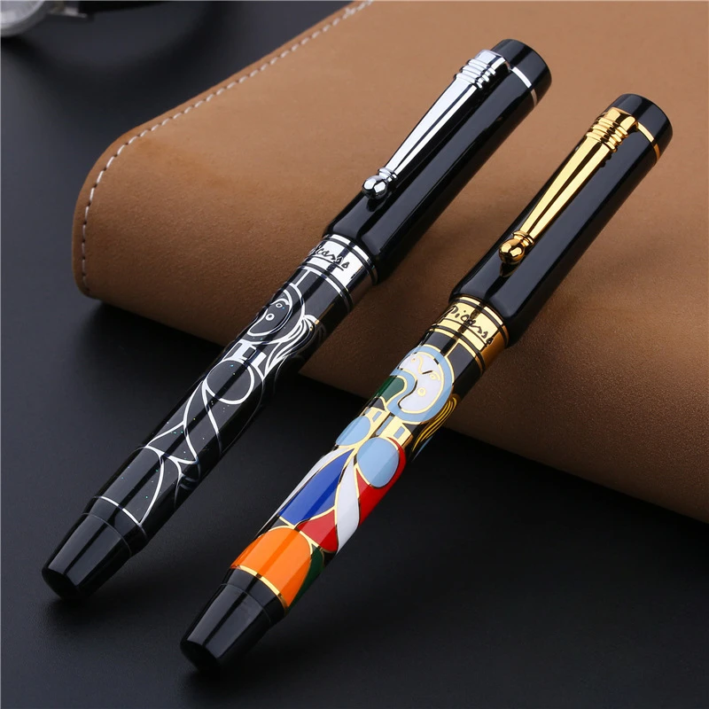 Pimio 90 14k Gold Fountain Pen Fine Gold Blade 0.7mm Nib Ink Pen Advanced Metal Rod Business Office Writing Retro Style Pen