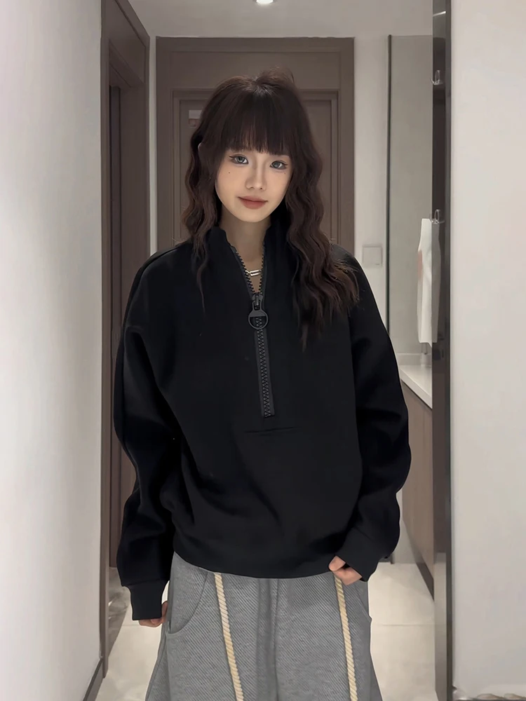 

Bla American Sle Hoodie Men's Thiened f Zipper Stand Collar Jaet Heavy Design Inner Wear Casual Long Sve irt