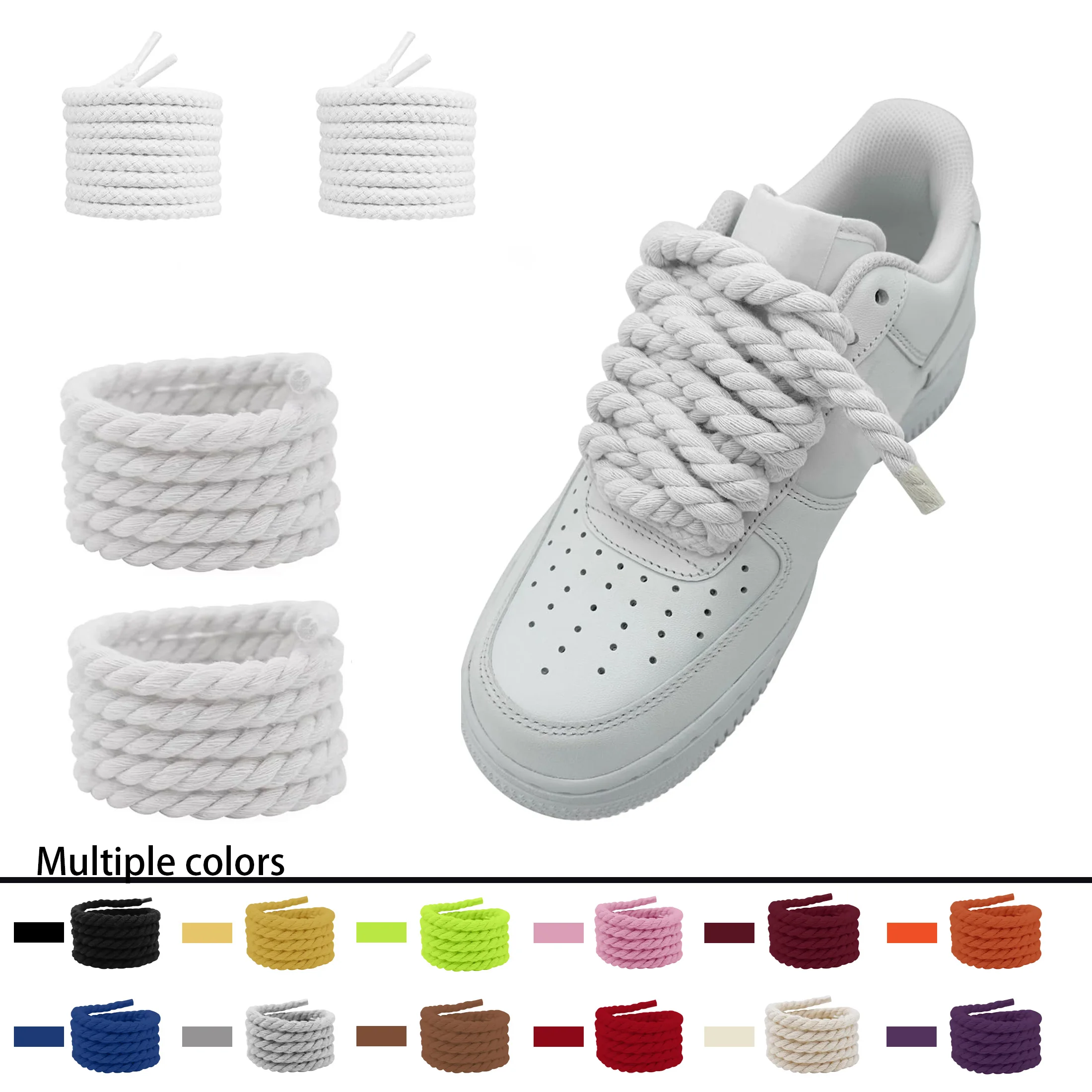 Two Pairs of Round 8Mm/5Mm Pure Color Hand-Woven Hemp Rope Thick Shoelaces