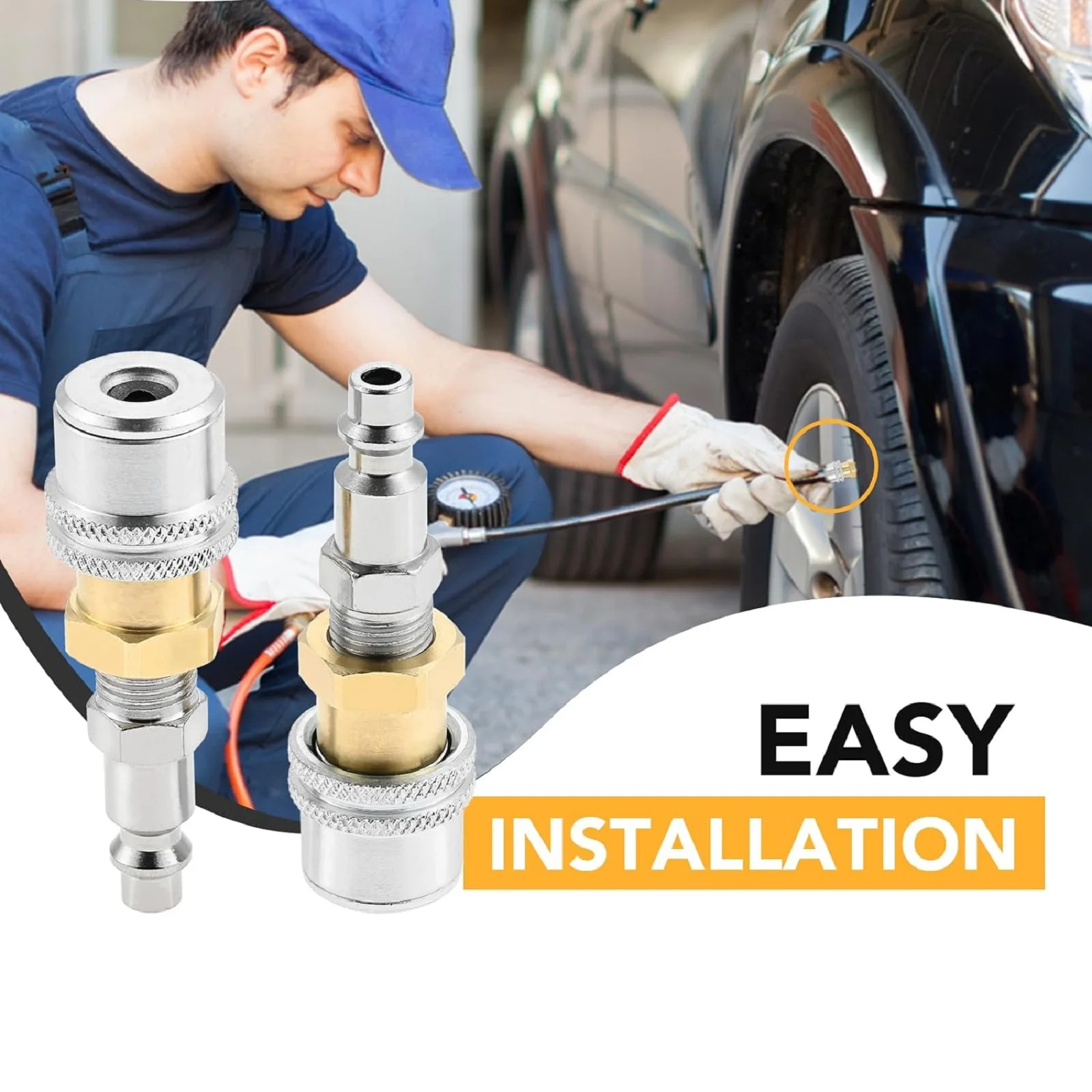 2Pcs Closed Flow Brass Straight Tire Lock on Air Chuck 1/4FNPT Standard Male Quick Plug for Tire Inflator Gauge & Air Compressor