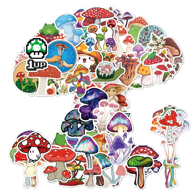 100 StüCk Pilz-Aufkleber, äSthetische Aufkleber-Set, Niedlicher Bunter Pilz, Trendiges Dekor, Vinyl, Wasserfeste Aufkleber FüR Laptop