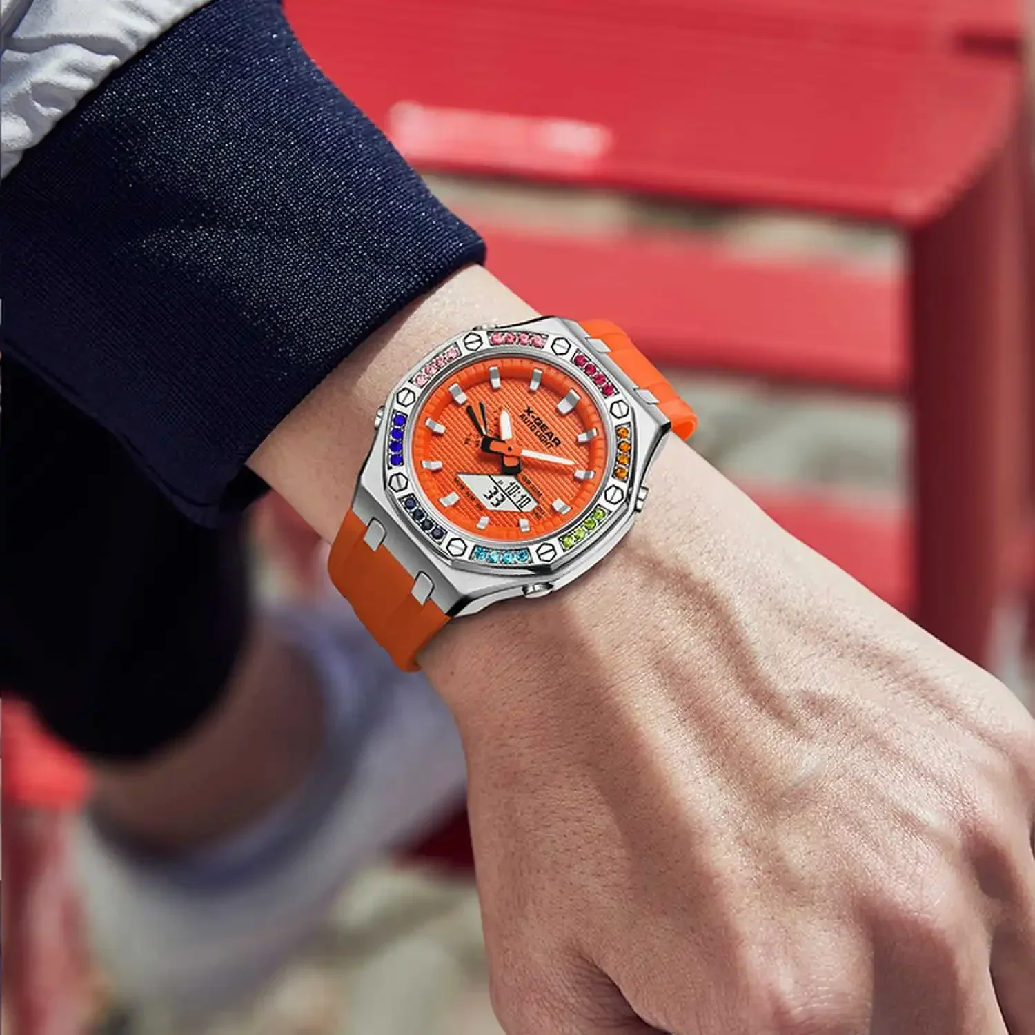 

Sport Digital Electronic Unisex Watch Diamond Alloy LED Dial shock resistance World Time 2100 Oak Series