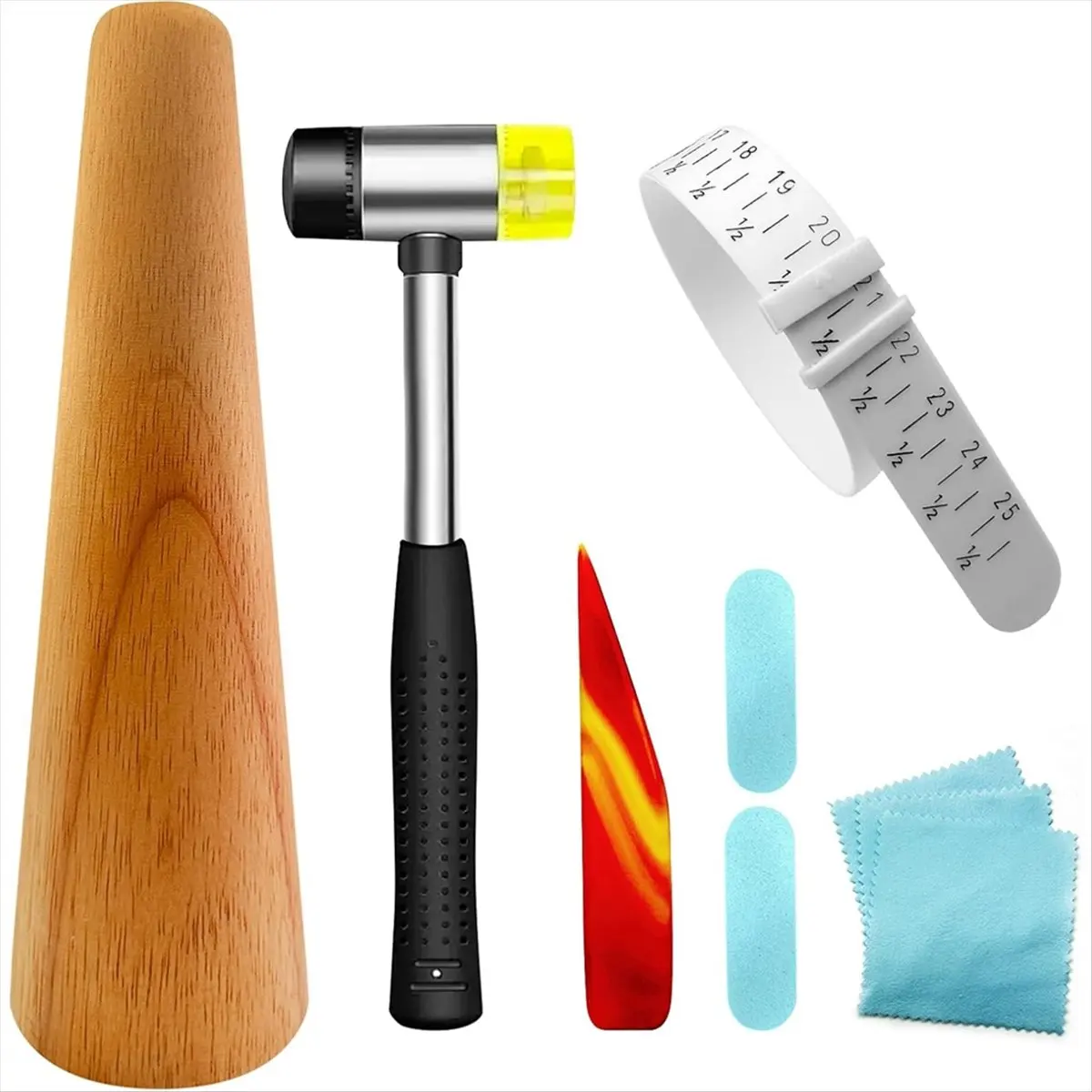 DT57 LATEST MODEL Jewelry Making Tool Wood Bracelet Mandrel Round Plastic Sizer with Jewelers Hammer Rubber Mallet Bangle Shaper
