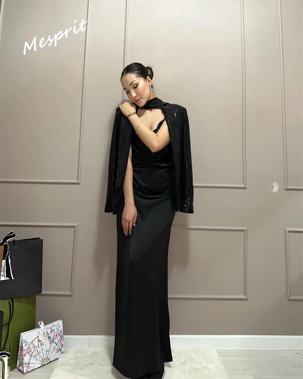  Yipeisha   Exquisite High Collar Sheath Evening es Paillette Stole Skirts Satin Customized Saudi Arabia