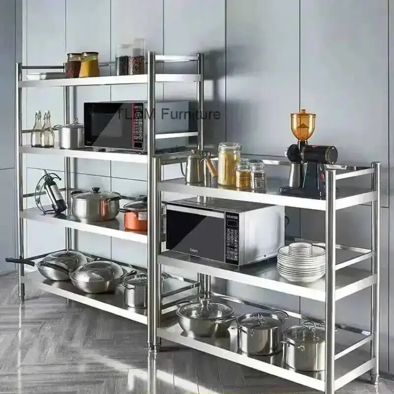 Kitchen Floor-standing Cabinets Stainless Steel Storage Shelves Microwave Storage Rack Home Furniture Multilayer Kitchen Cabinet