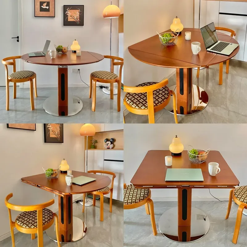 Italian Style Round Dining Table Solid Wood Base Sintered Stone Top with Lazy Susan Matte Finish for Home Kitchen
