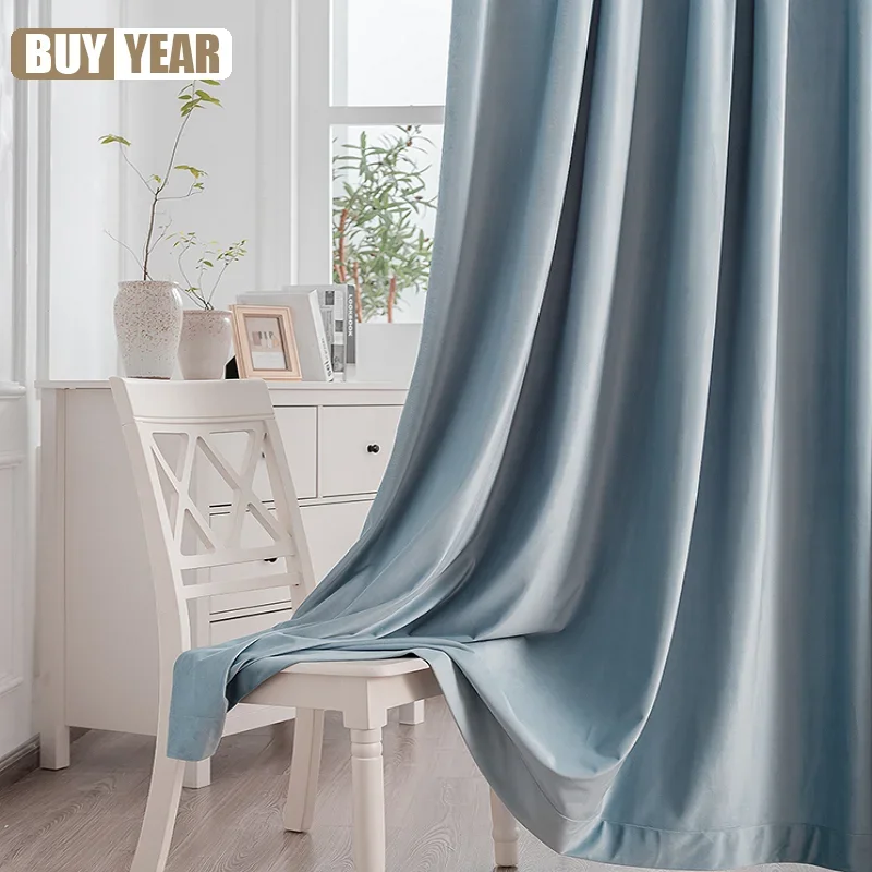 

Nordic Curtains For Living Room Bedroom Light Luxury Guest Ins Wind Ice Blue Wild Velvet Curtains Finished Product Customization