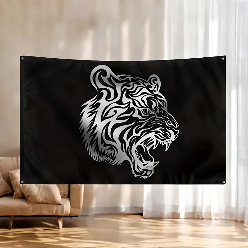 Giant Tiger Head Graphic Flag Banner Decoration For Man Cave Gym Sports Room With 4 Hanging Rings Art