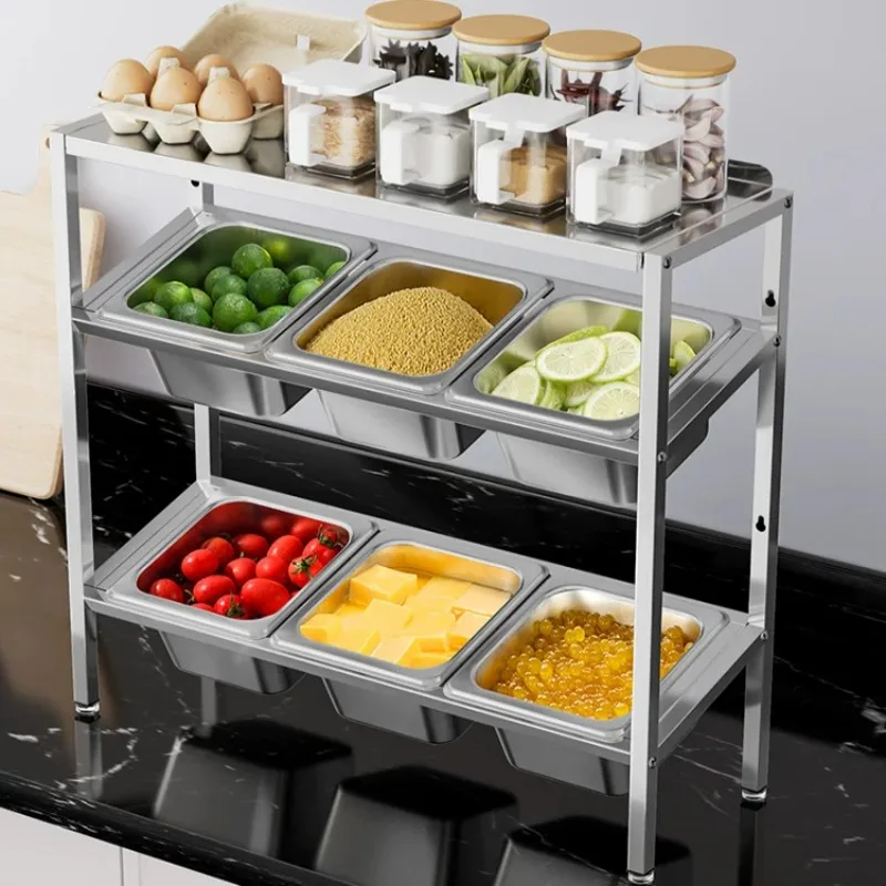 three-layer beveled storage board parts basin shelf milk tea shop jam box fruit powder grid seasoning grid with lid commercial