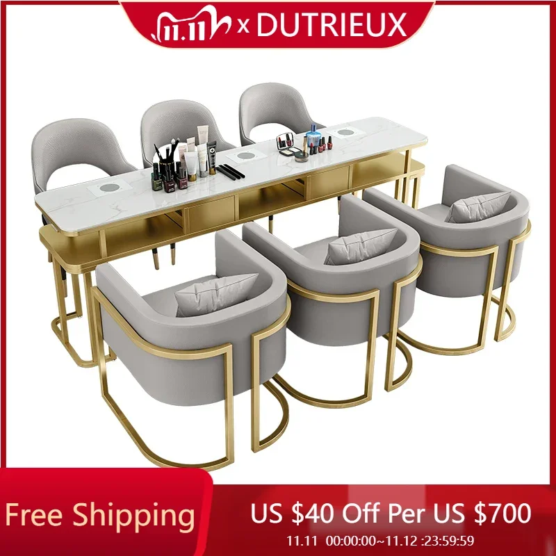 

European Dust Nail Table Manicure Workstation Polish Luxury Nail Table Cabinets Yoocel Tavolo Per Unghie Salon Furniture