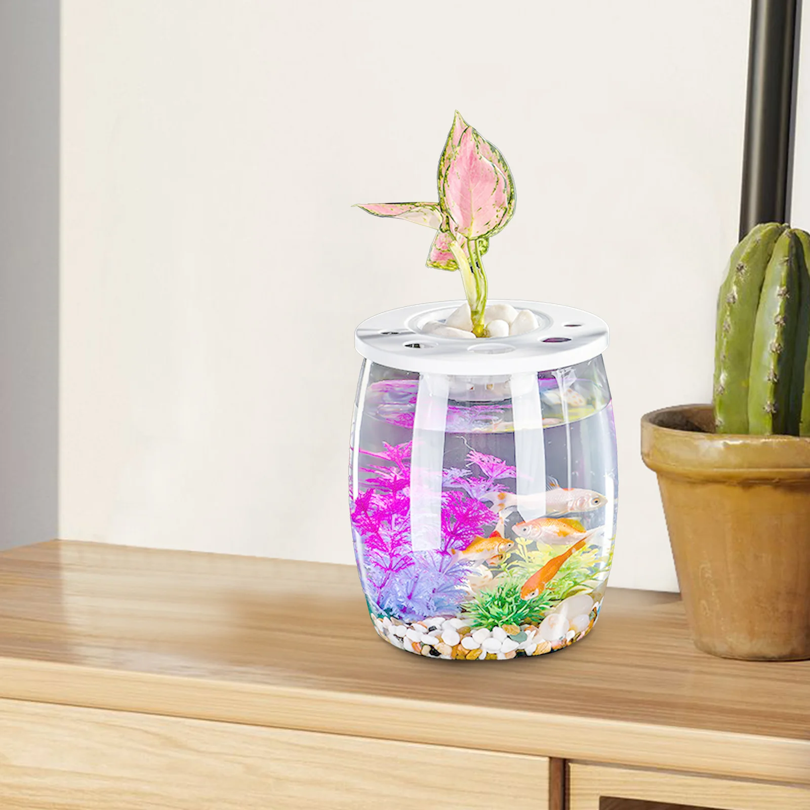 

Plastic Fish Tank Desktop Ornamental Bowl Clear Aquarium Home Decor Portable Small Fish Breeding Box Office Use Transparent