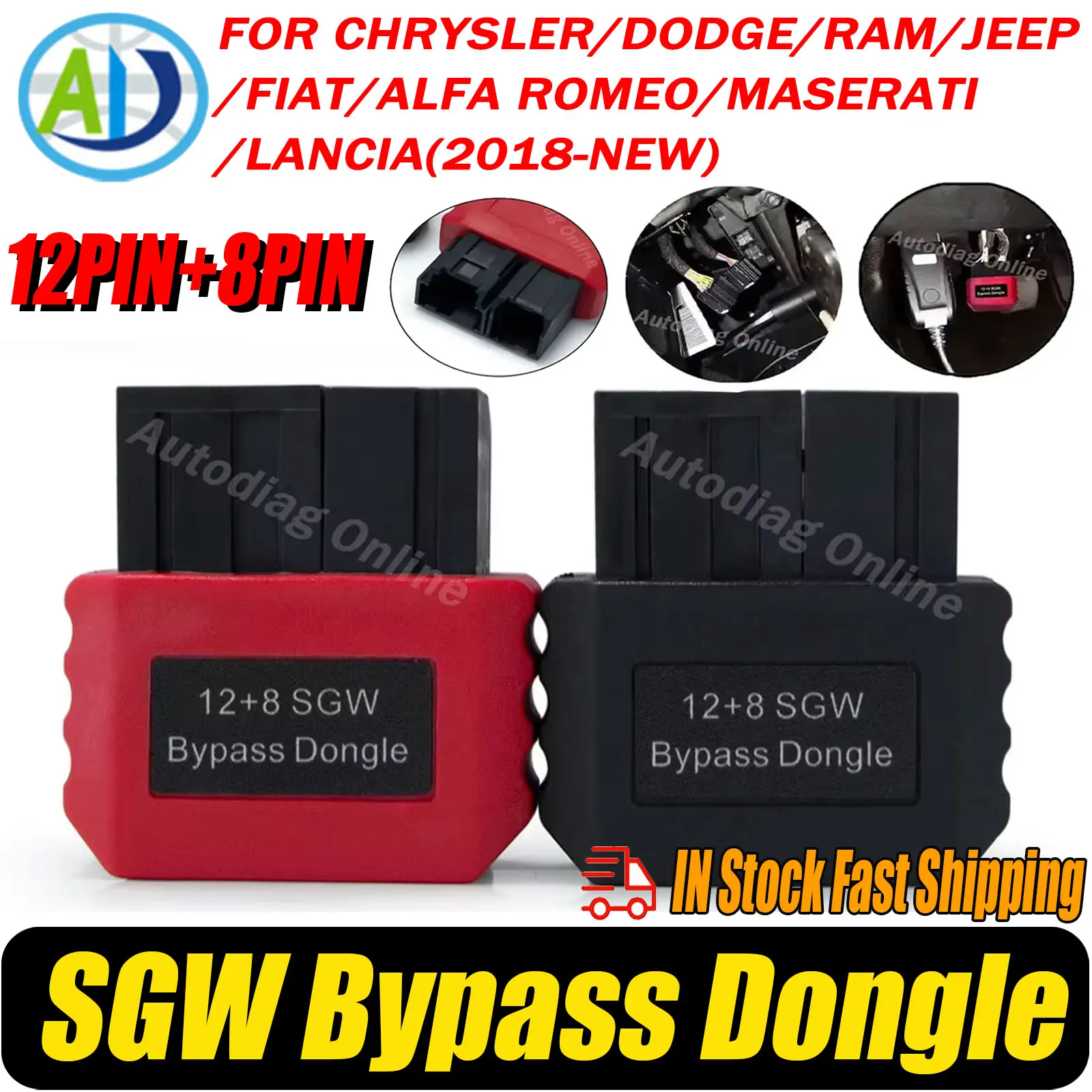 

Диагностический адаптер SGW Bypass Dongle для автомобилей FCA (Chrysler/Dodge/Jeep/RAM/FIAT/MASERATI) с разъемами OBD2 12Pin и 8Pin, адаптер для безопасности и диагностики.