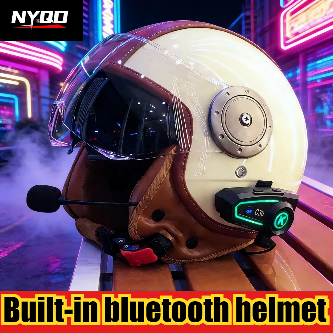 

Ретро-шлем для скутера с Bluetooth-гарнитурой, встроенным интеллектуальным Bluetooth, шлем-котелок, универсальный размер, Casco Moto