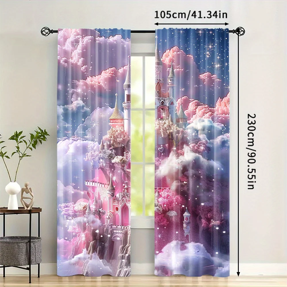 Dreamy Fantasy Castle Cloud Curtain Window Drapes for Bedroom Nursery Home Decoration Light Filtering