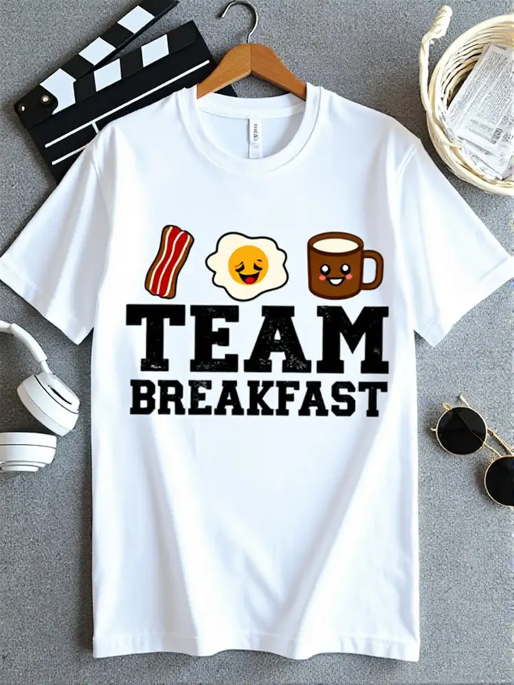 Mens Team Breakfast Graphic Cotton T Shirt