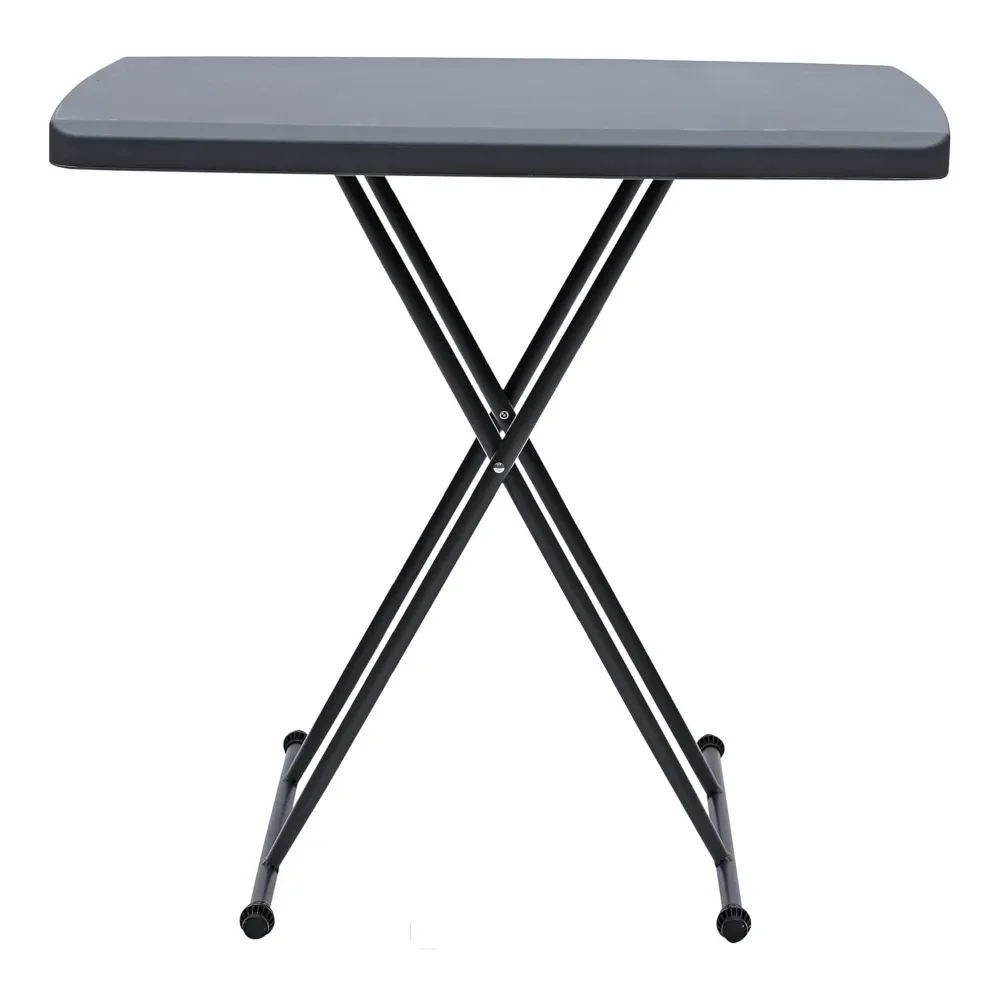 Classic Personal Folding Table, Heavy Duty Utility Table, Adjustable Height, Charcoal, 19.5” L x 30” W x 28