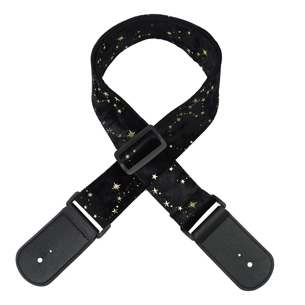 Comfortable Guitar Strap with Star Pattern for Acoustic and Electric Guitar Bass Guitar Made of Velvet with Leather Ends