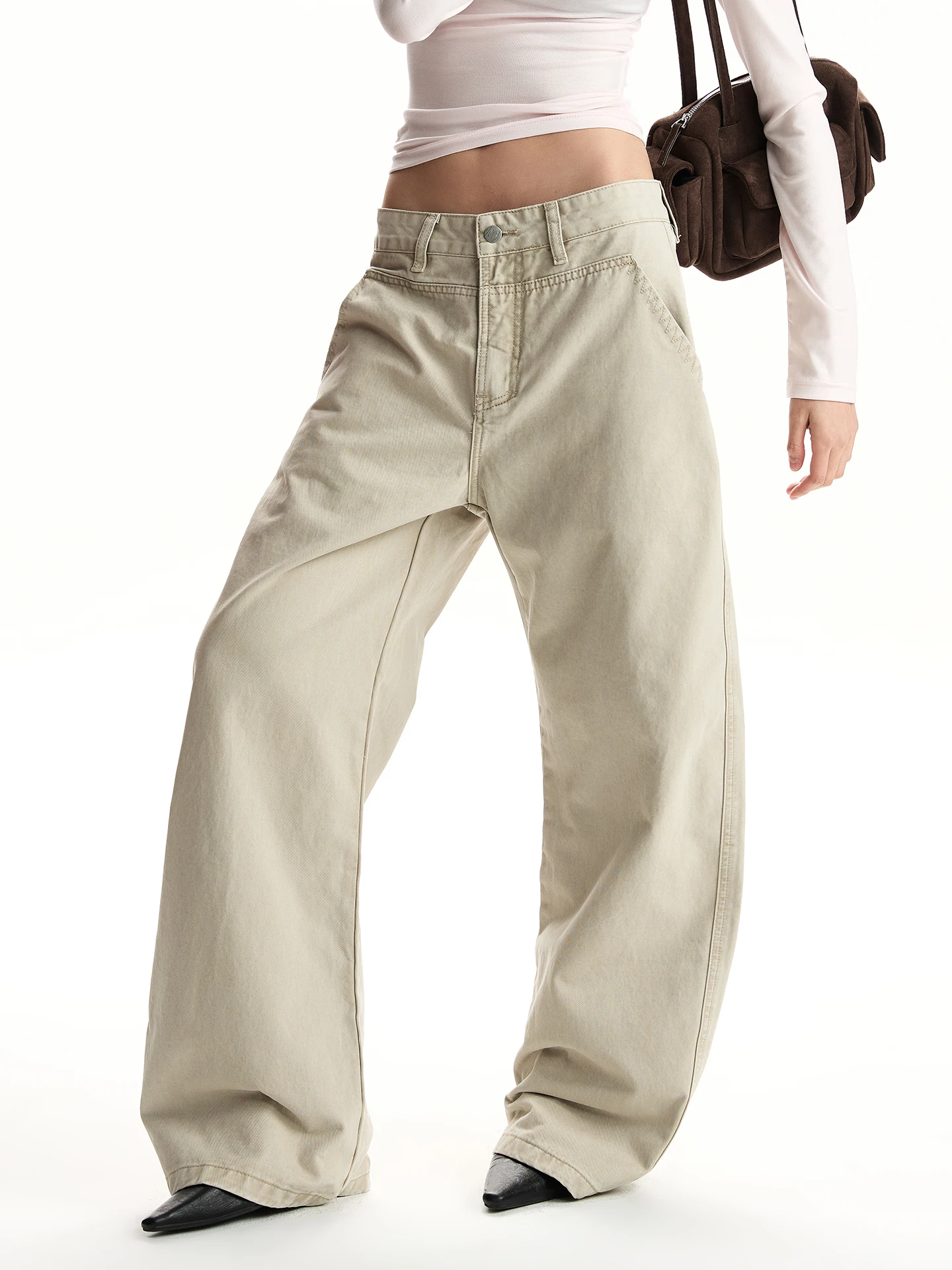 

VATTY 3D Tailoring American Wide Leg Knife Pure Cotton Work Pants Women Simple Match Straight Leg Slimming Casual Pants