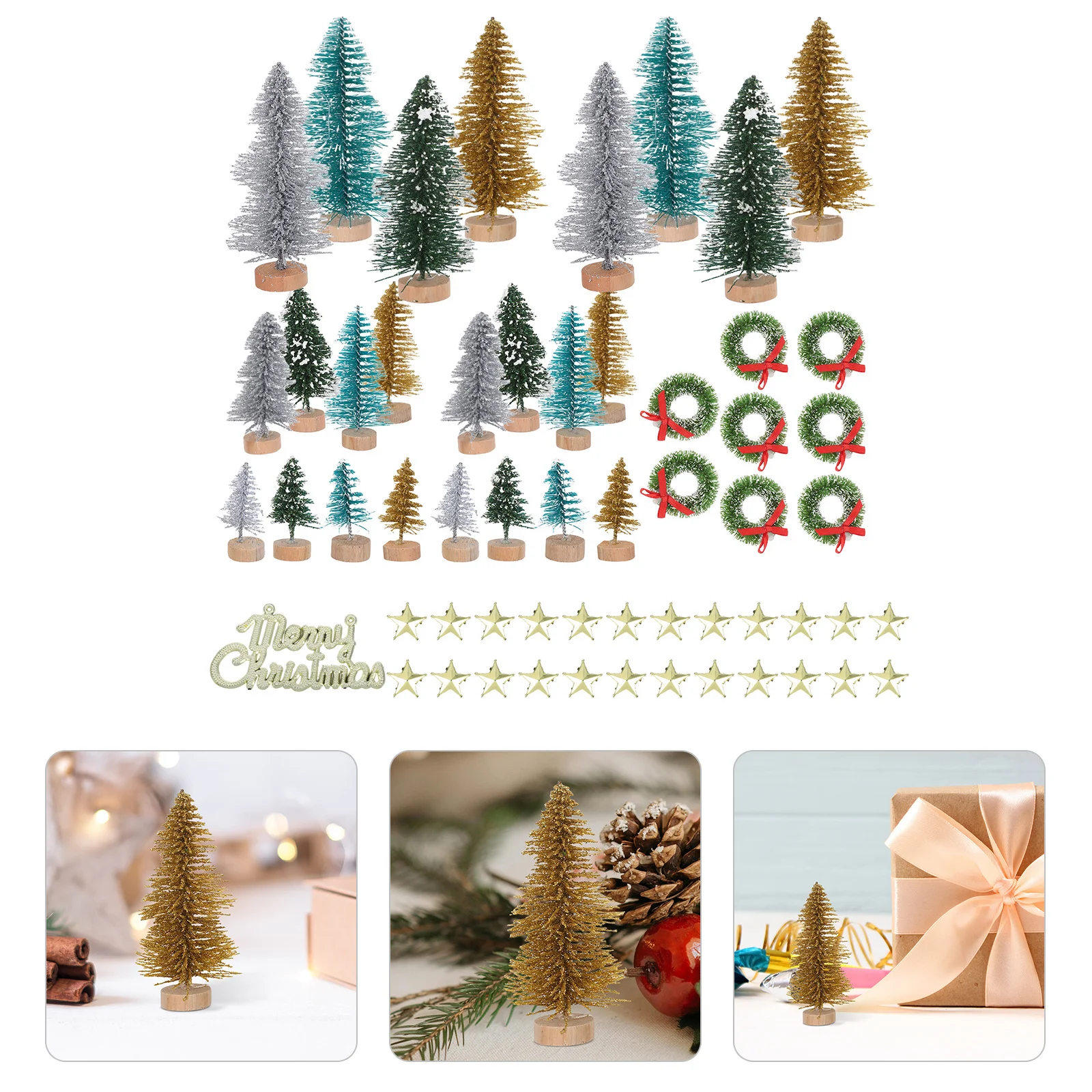 

1Set Miniature Artificial Christmas Trees Small Decorative Table Top Tree Winter Snow Frost Design for Home Office Farmhouse