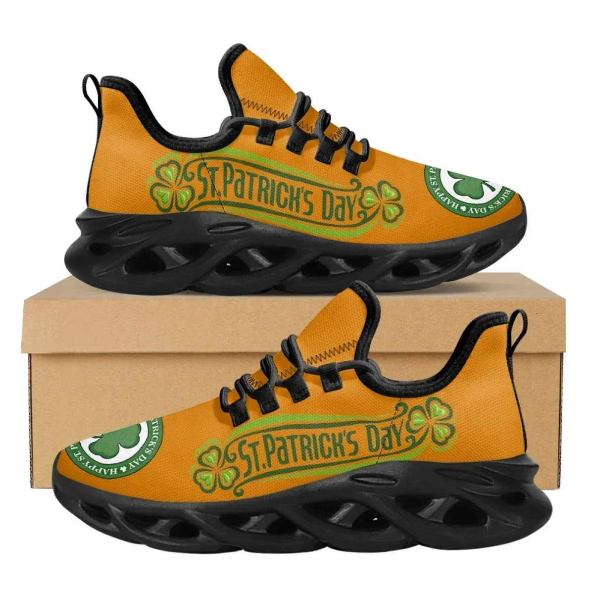 

New Clover Print Platform Sneakers St. Patrick's Day Trend Vulcanized Shoes Casual Breathable Lightweight Flat Lace-up Shoes