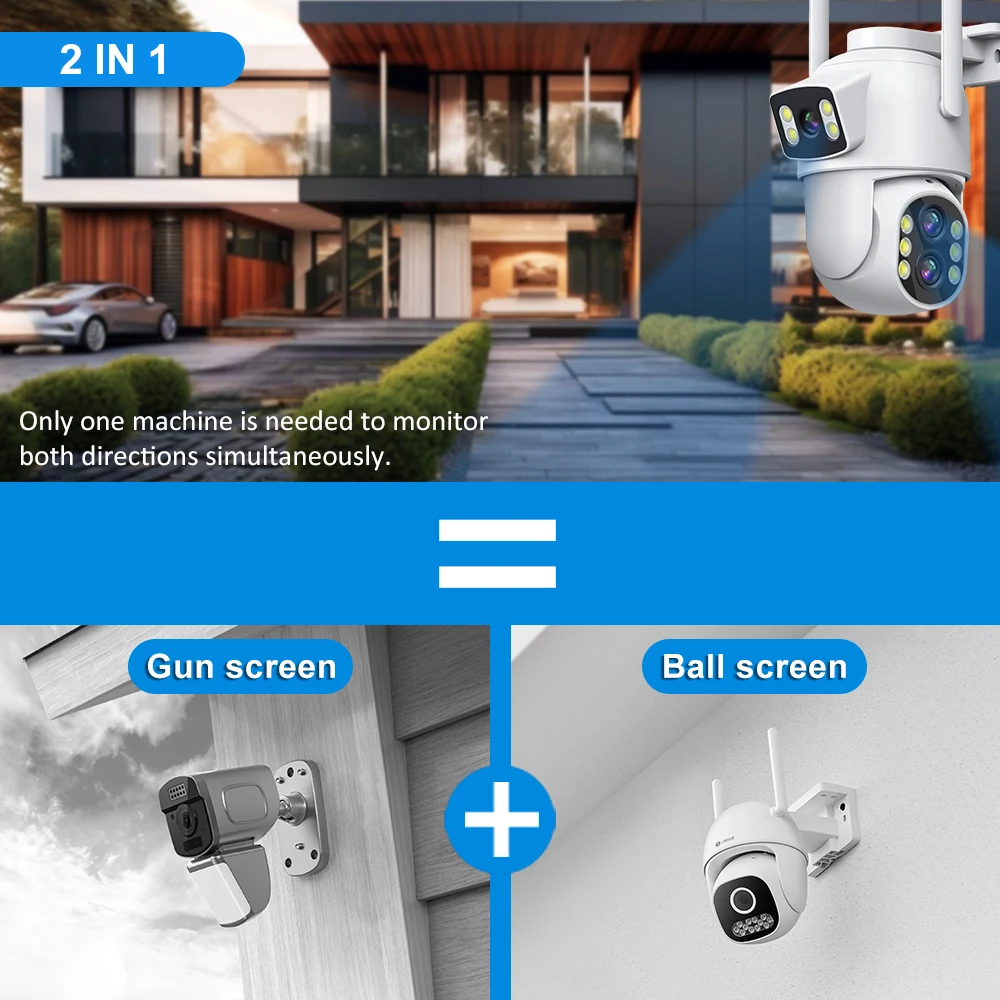 8MP WiFi Camera Outdoor 12MP 10X Zoom Three Lens Dual Screens CCTV Video Cam Auto Tracking Security Protection Surveillance