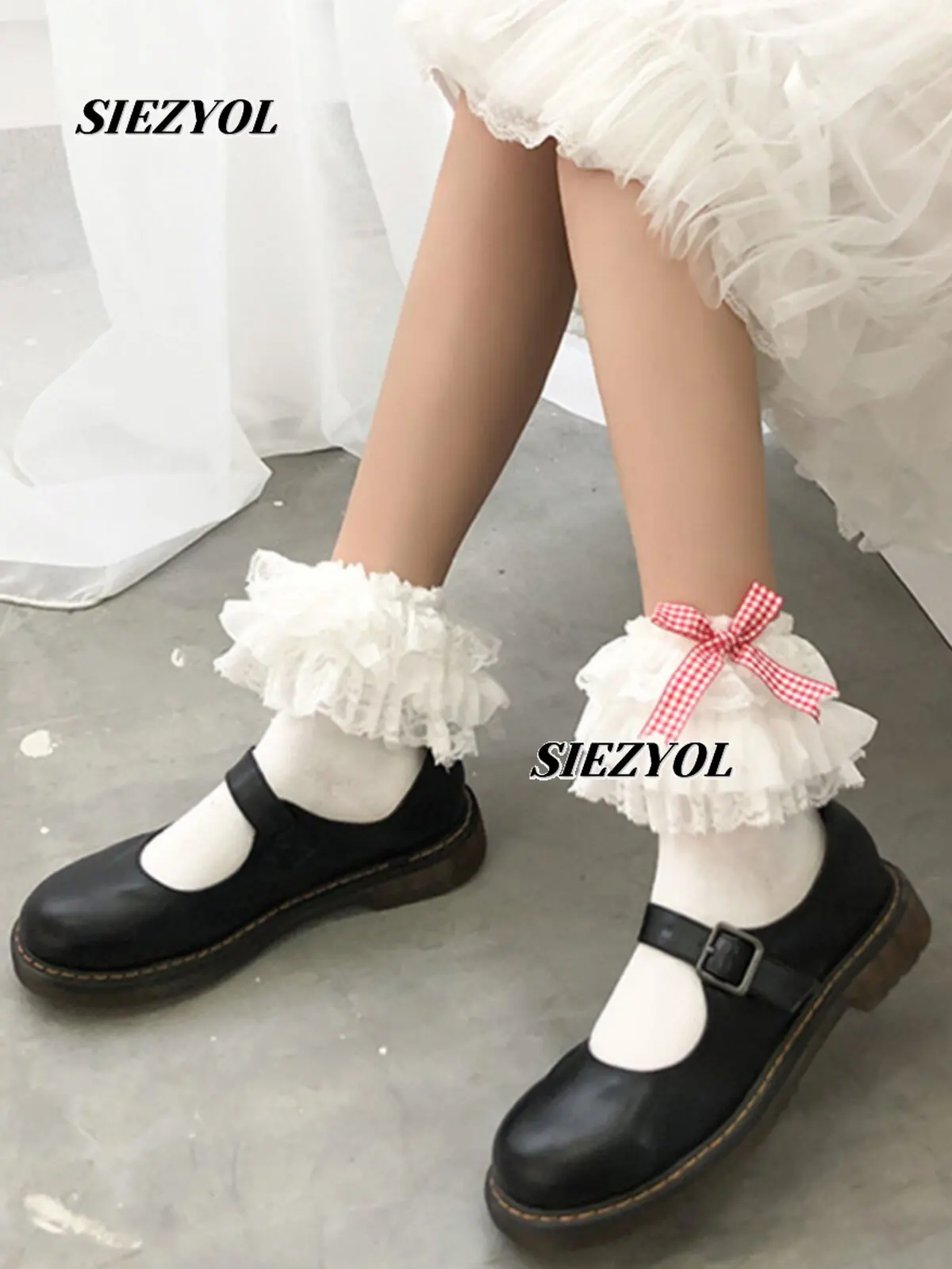 Lolita Sweet Princess Bows Multi-layer Large Lace Cake Socks Versatile Cotton Kawaii Soft Girl Ankle Socks for Women