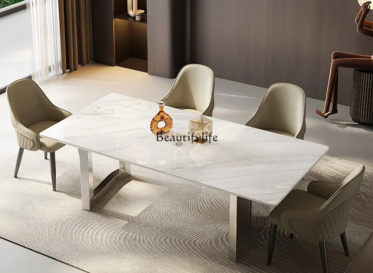 

Cary ice jade natural marble high-end dining table high-end Italian light luxury rectangle