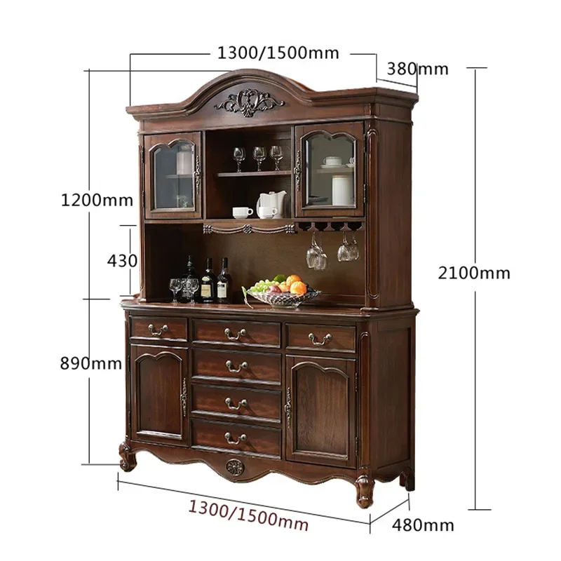 

Sideboard Cabinet Solid Wood Integrated Wall Bowl Dish Tall Wine Cabinet Light Luxury Living Room and Kitchen Locker 1