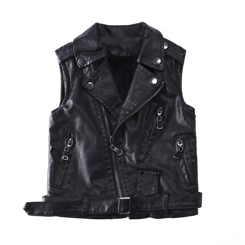 Kinder Weste Für Kinder Jungen Weste Jacke Herbst Solide Mode Kinder Weste Junge PU Leder Ärmellose Oberbekleidung Kleidung