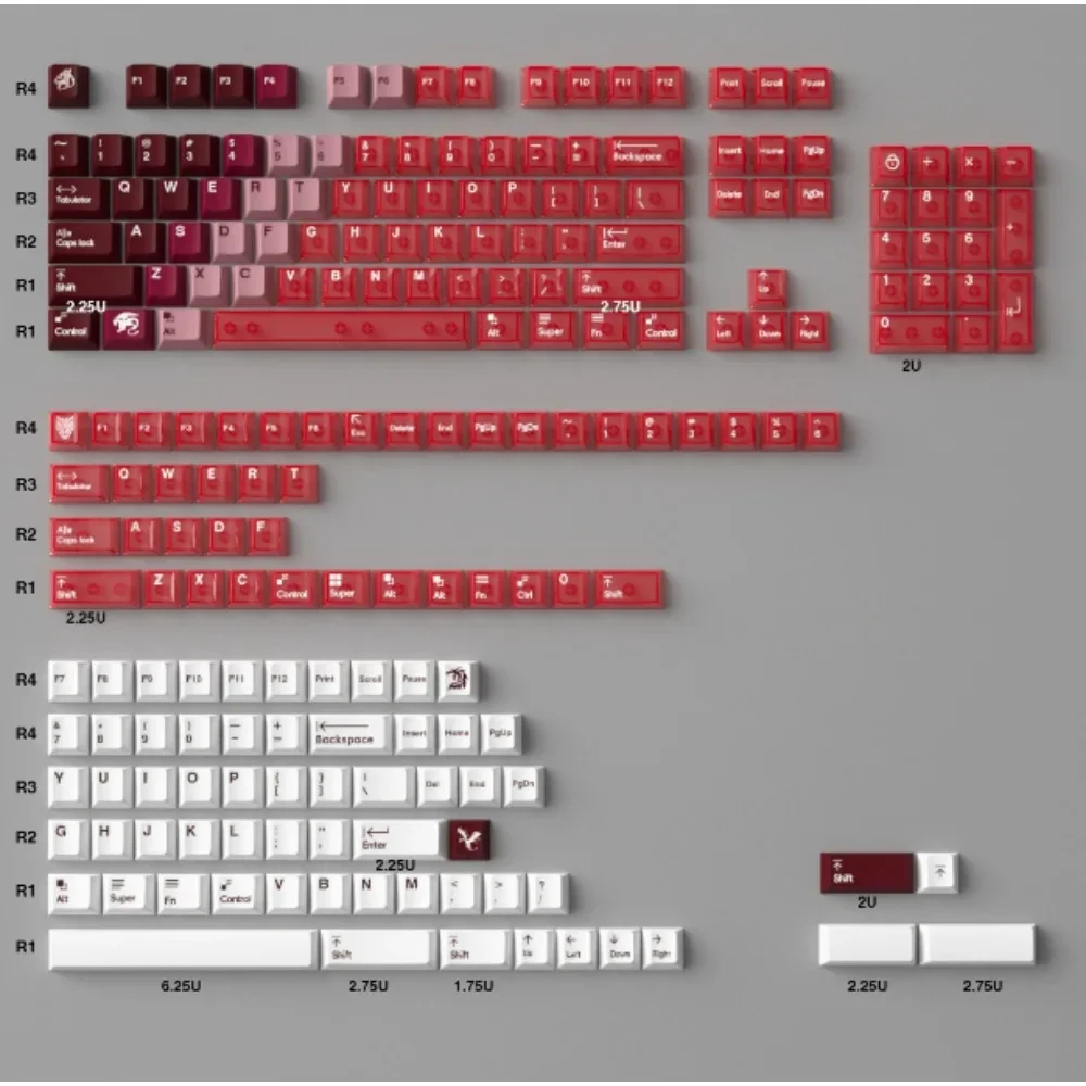 207pcs Key Cap PBT+PC 5-Side Thermal Sublimation Cherry-Profile Gradual Pad Printing for Mechanical Keyboard DIY Custom Hot Swap