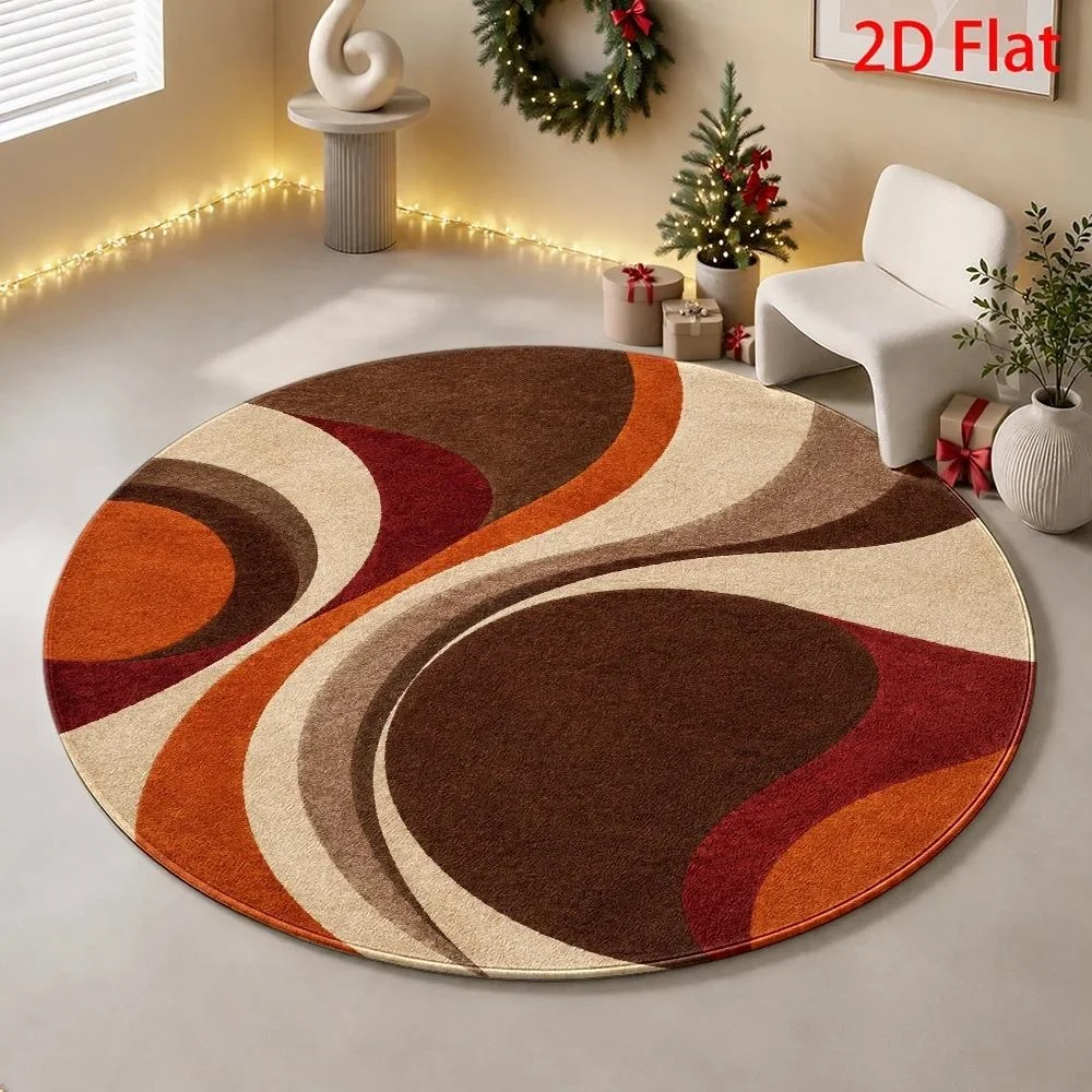 Farmhouse Red Floral Heart Motif Round Area Rug, Rustic Woven Texture Circular Floor Mat, Country Style Carpet for Living Room